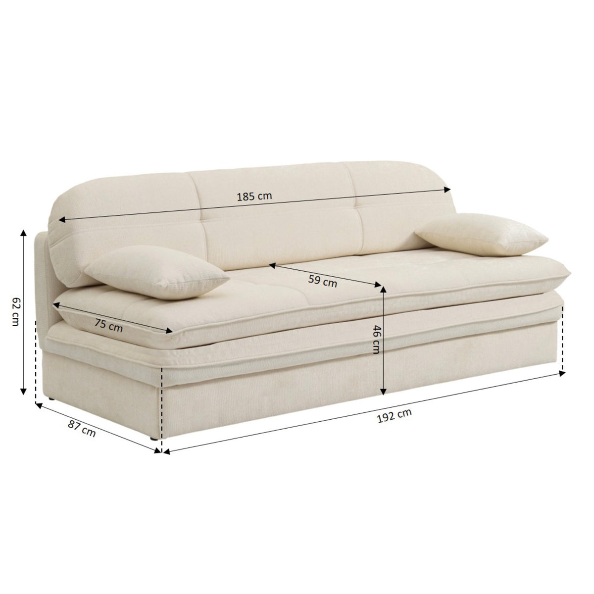 Cila - 3-Personers Sovesofa - Beige Stof