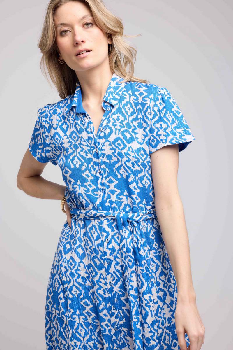 Vestido Largo Mangas Cortas - Azul