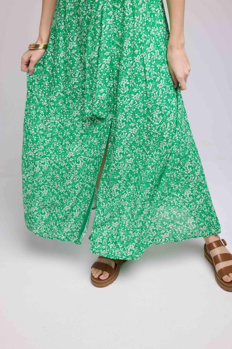 Vestido largo de manga corta - Verde