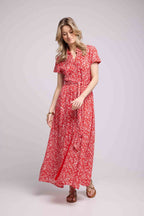 Vestido largo de manga corta - Rojo