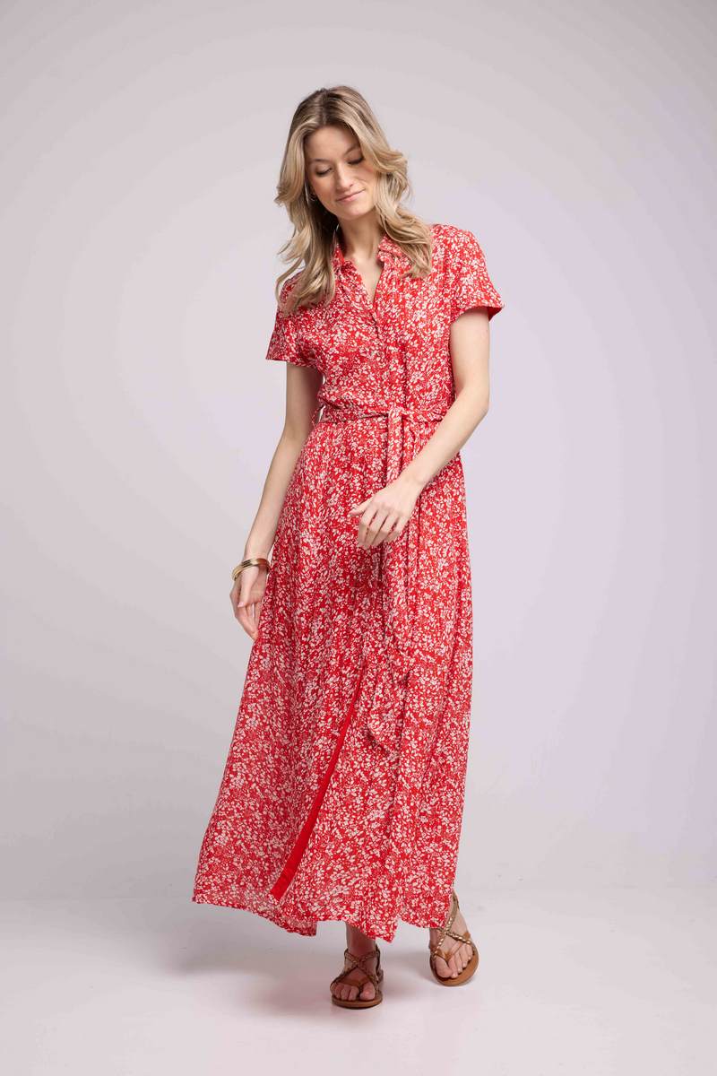 Vestido largo de manga corta - Rojo