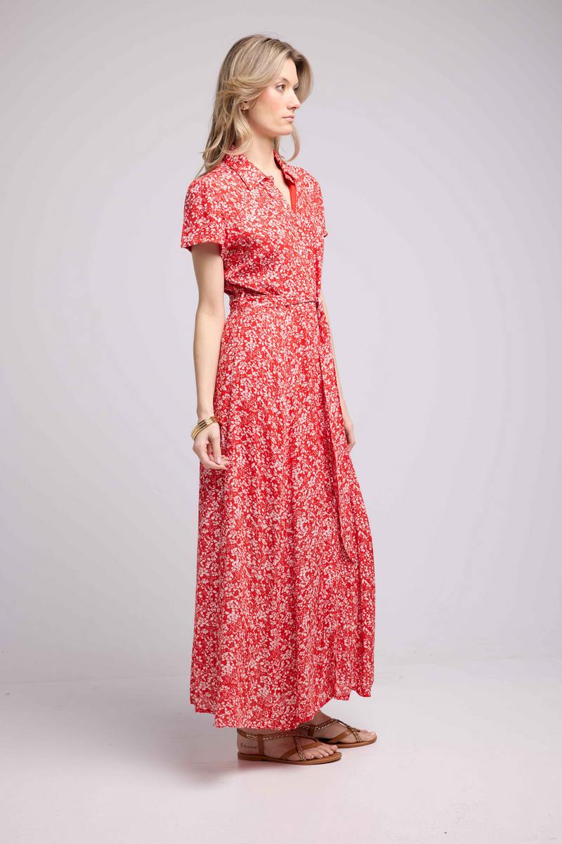 Vestido largo de manga corta - Rojo
