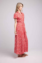 Vestido largo de manga corta - Rojo