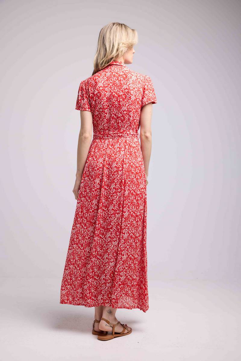 Vestido largo de manga corta - Rojo