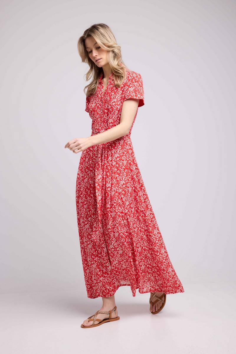 Vestido largo de manga corta - Rojo