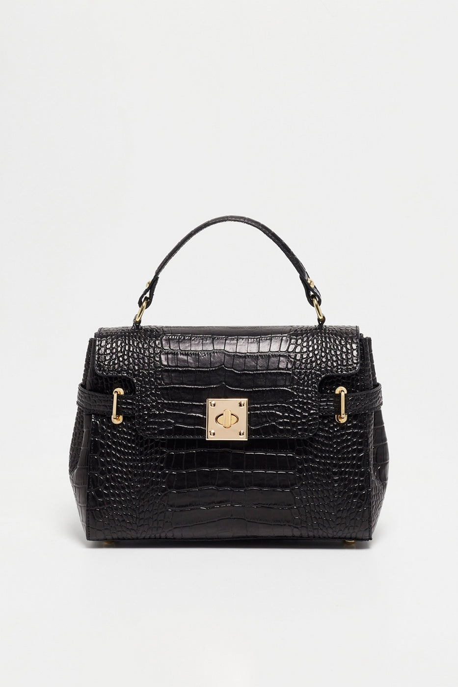 Swan Croco Handbag - Black
