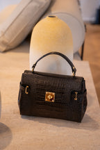 Swan Croco Handbag - Black