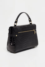 Swan Croco Handbag - Black
