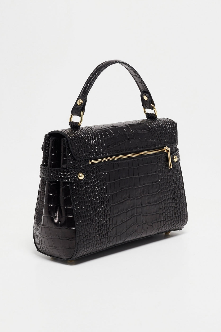 Swan Croco Handbag - Black