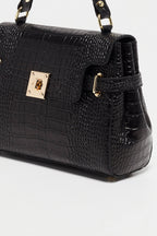 Swan Croco Handbag - Black