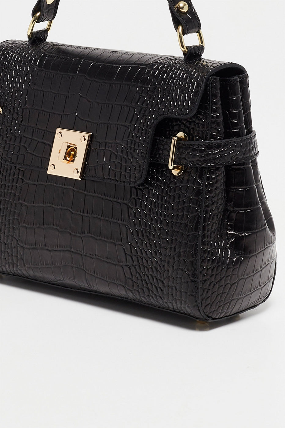 Swan Croco Handbag - Black