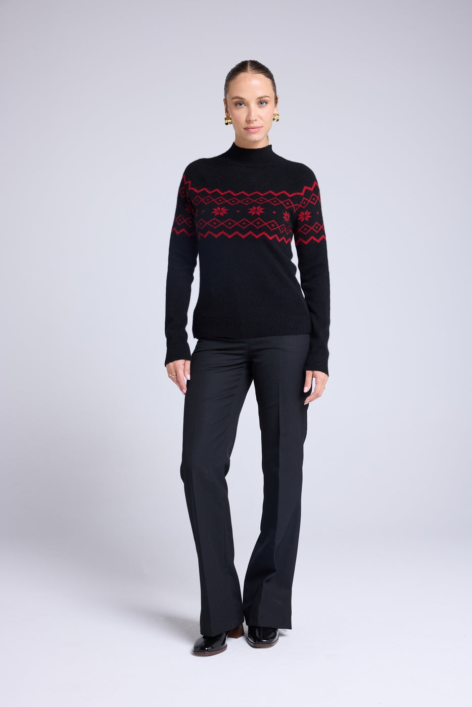 Pull Montagne Col Montant Clara - Noir Rouge