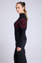 Pull Montagne Col Montant Clara - Noir Rouge