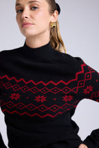 Pull Montagne Col Montant Clara - Noir Rouge