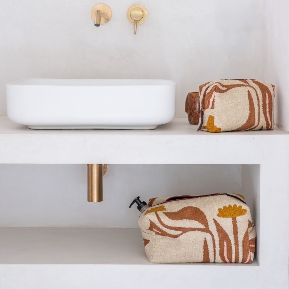 Trousse De Toilette À Motifs Brodés - Beige