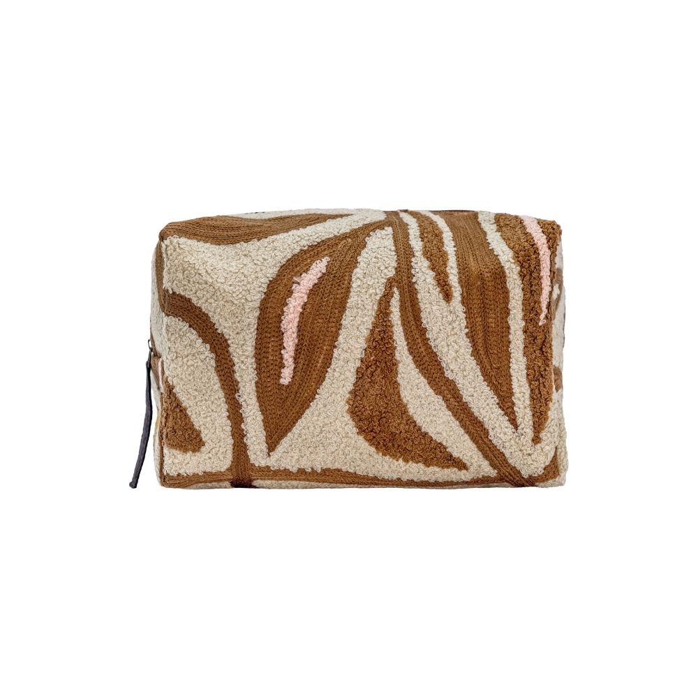 Embroidered-Pattern Makeup Bag - Beige