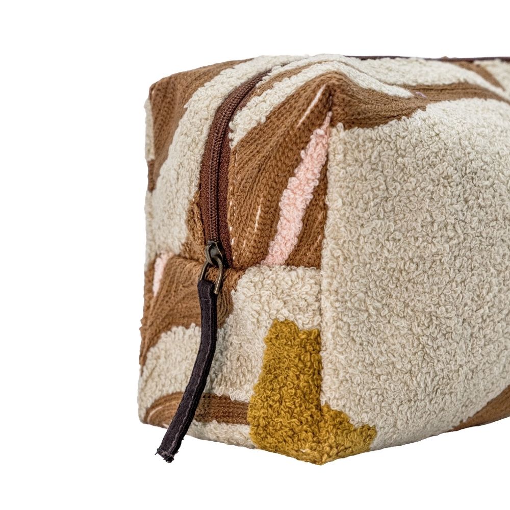 Embroidered-Pattern Makeup Bag - Beige