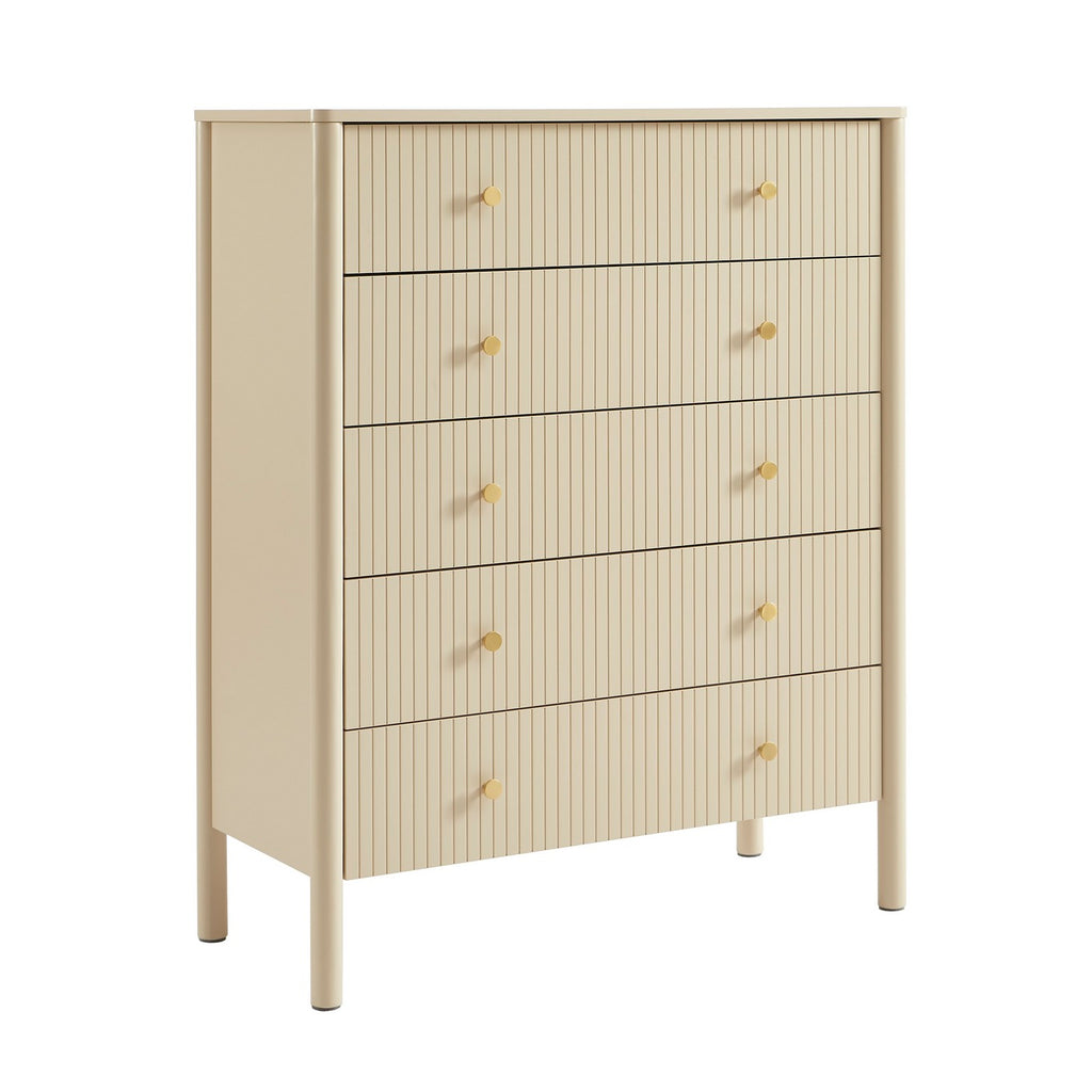 Cleo - Chest of Drawers - Bouclette - Beige and Black Metal Legs