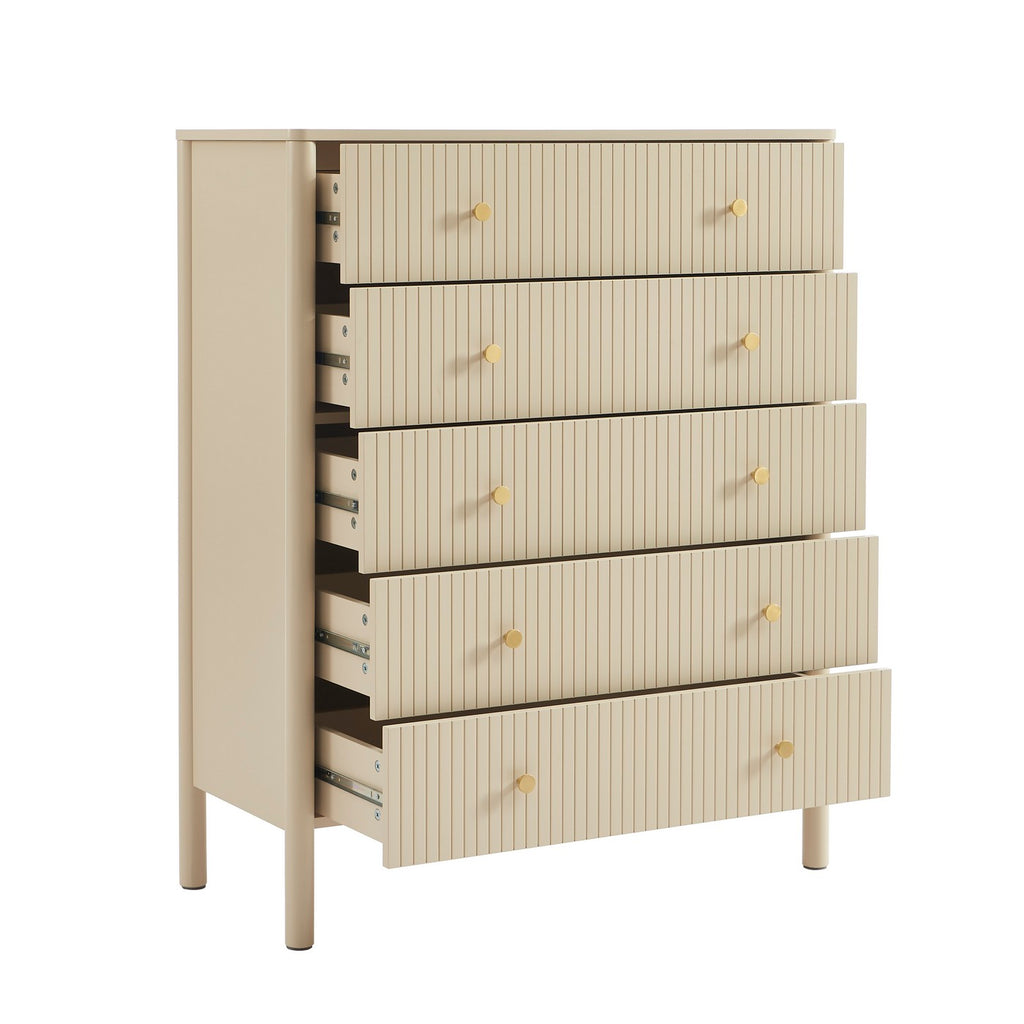 Cleo - Chest of Drawers - Bouclette - Beige and Black Metal Legs