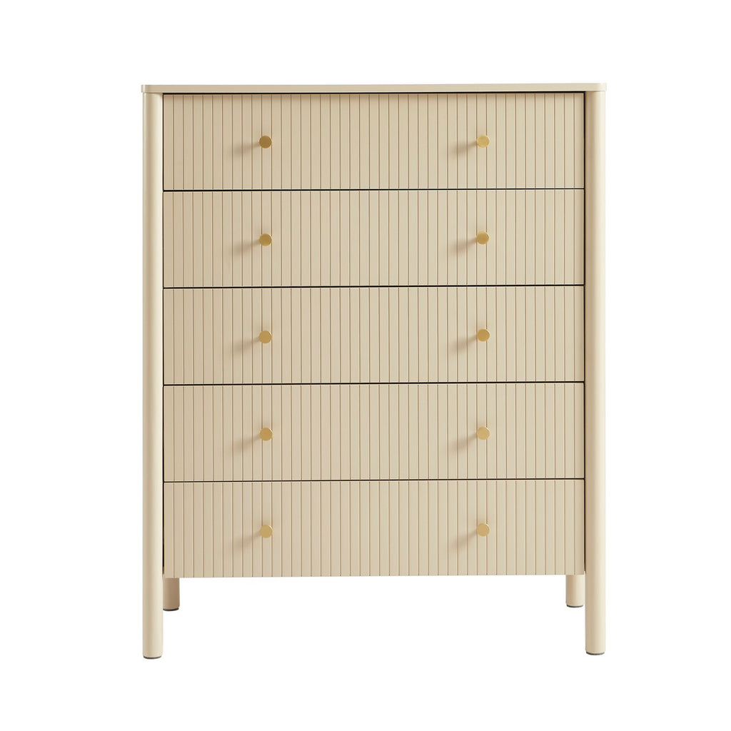 Cleo - Chest of Drawers - Bouclette - Beige and Black Metal Legs