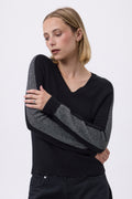 Jersey Cuello Pico Rayas Mangas F Colette - Negro Plateado - Mujer