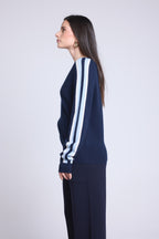 Jersey de cuello en V con bandas azules Coline - Azul marino y azul y blanco - Mujer