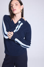 Jersey de cuello en V con bandas azules Coline - Azul marino y azul y blanco - Mujer