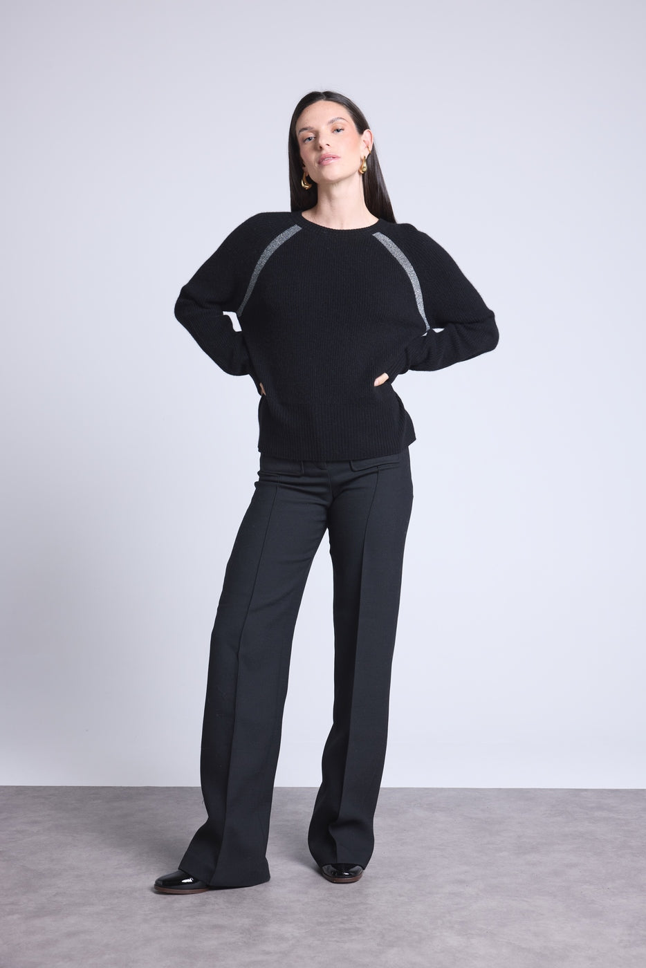 Pull Raglan Lurex Coralie - Noir Et Lurex Argente - Femme