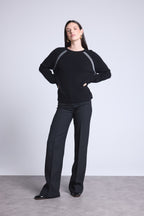Pull Raglan Lurex Coralie - Noir Et Lurex Argente - Femme
