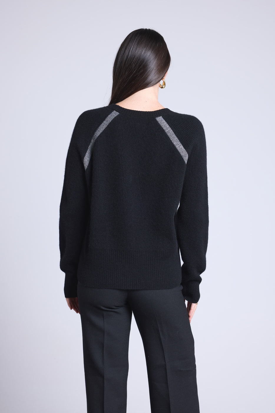 Pull Raglan Lurex Coralie - Noir Et Lurex Argente - Femme