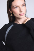 Pull Raglan Lurex Coralie - Noir Et Lurex Argente - Femme