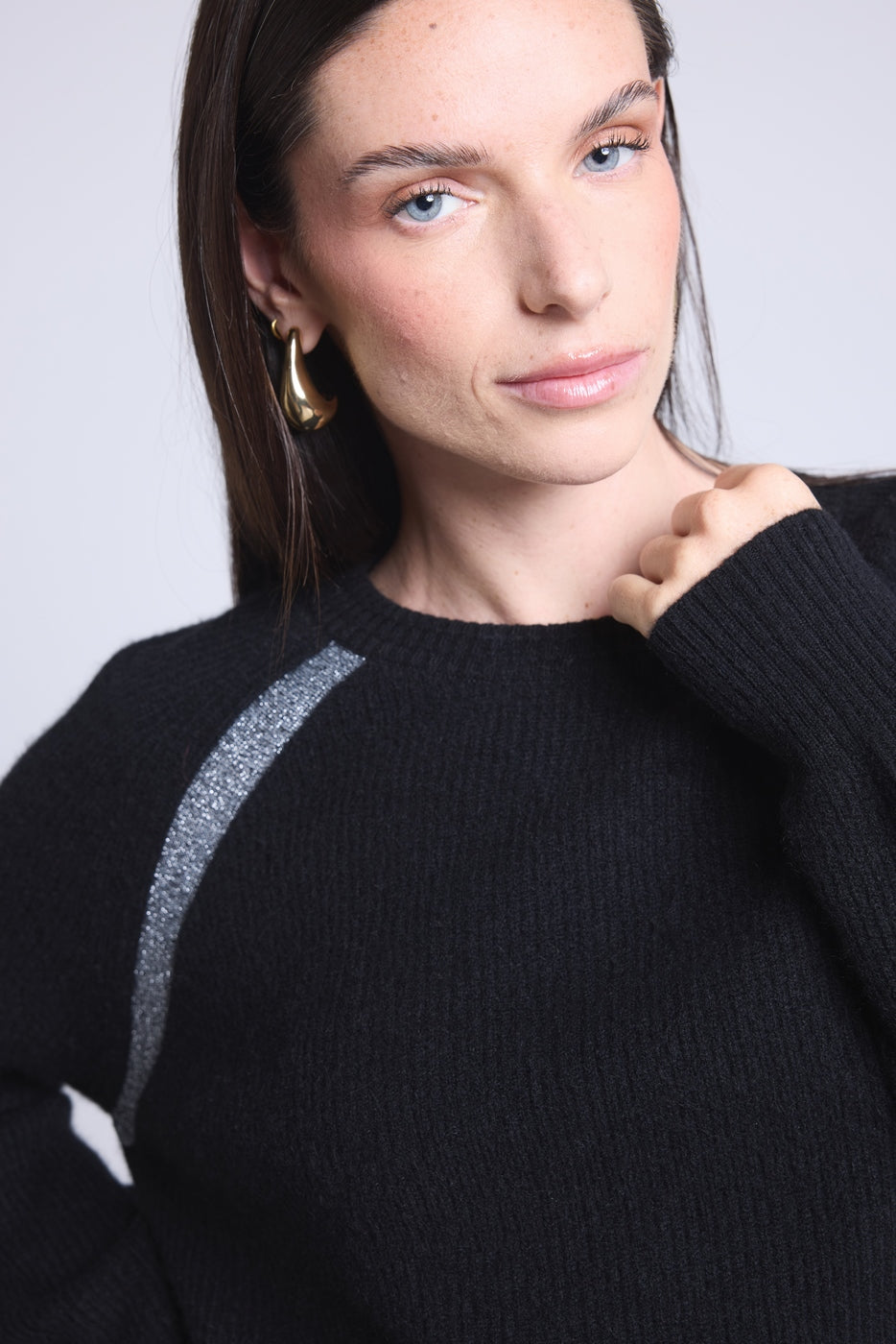 Pull Raglan Lurex Coralie - Noir Et Lurex Argente - Femme