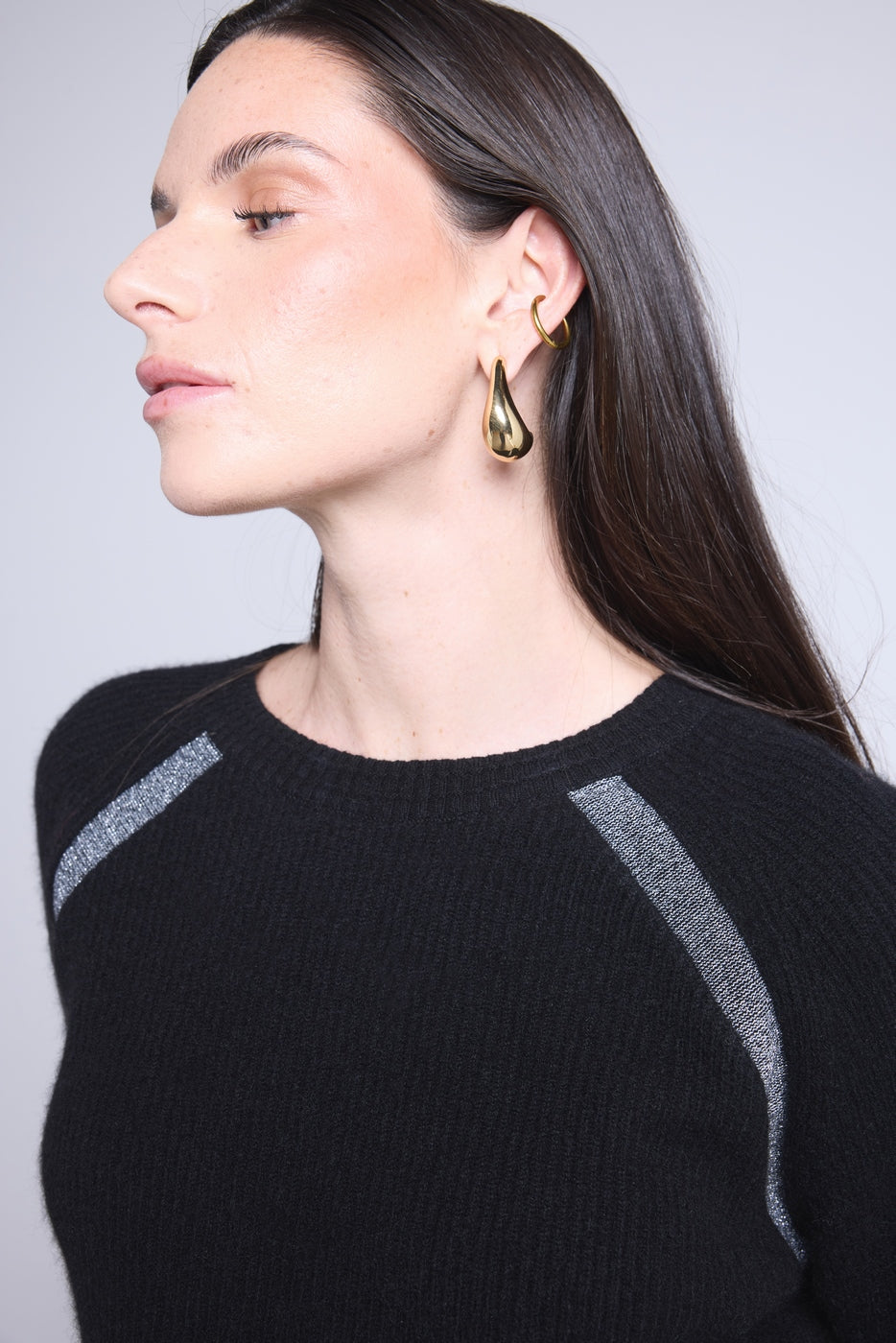Pull Raglan Lurex Coralie - Noir Et Lurex Argente - Femme
