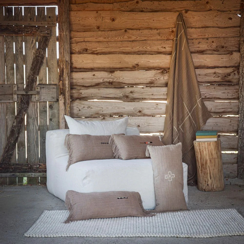 Housse De Coussin En Lin À Motif "Amérindien" Brodé - Marron