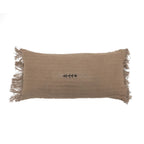 Linen Cushion Cover with Embroidered “Native American” Pattern - Brown