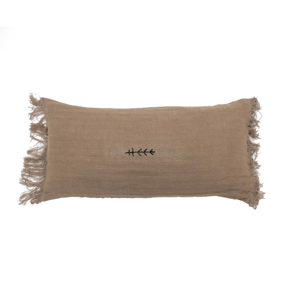 Linen Cushion Cover with Embroidered “Native American” Pattern - Brown