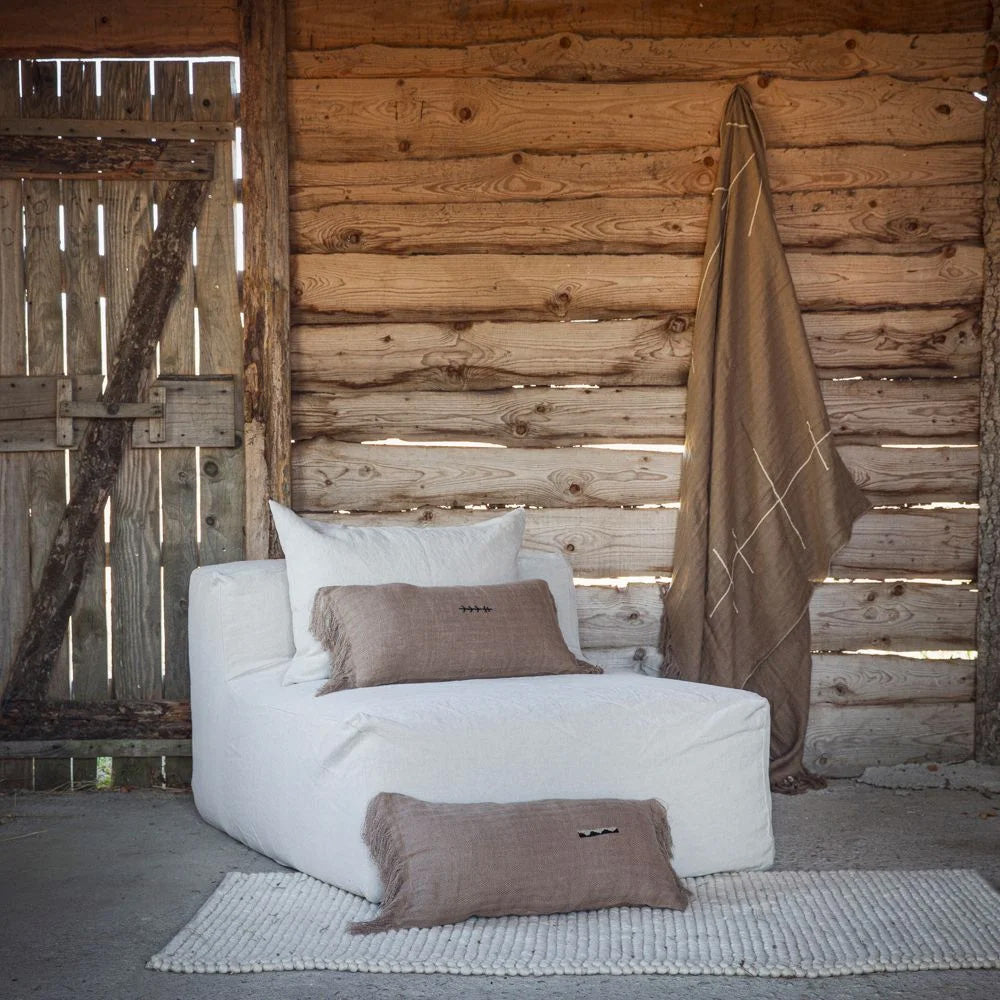 Linen Cushion Cover with Embroidered “Native American” Pattern - Brown