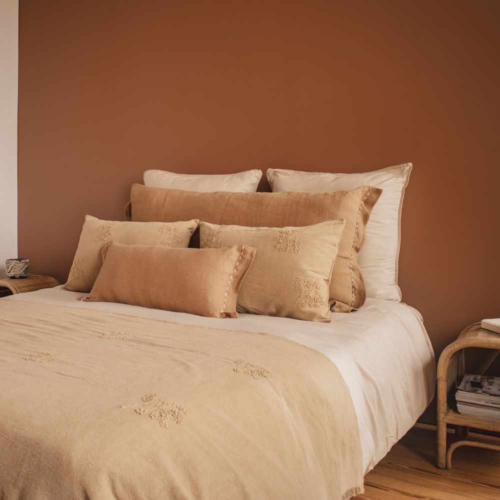 Housse De Coussin Brodée En Coton Flammé - Marron