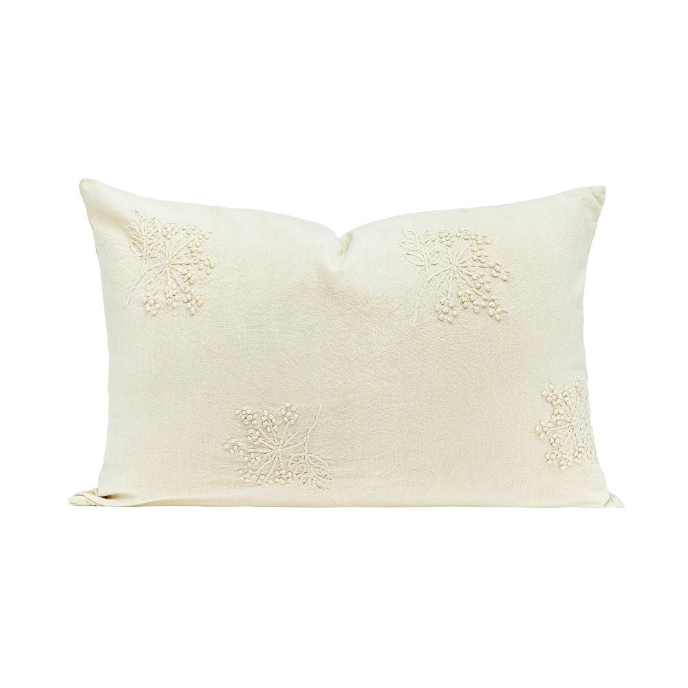 Housse De Coussin Brodée En Coton Flammé - Ecru