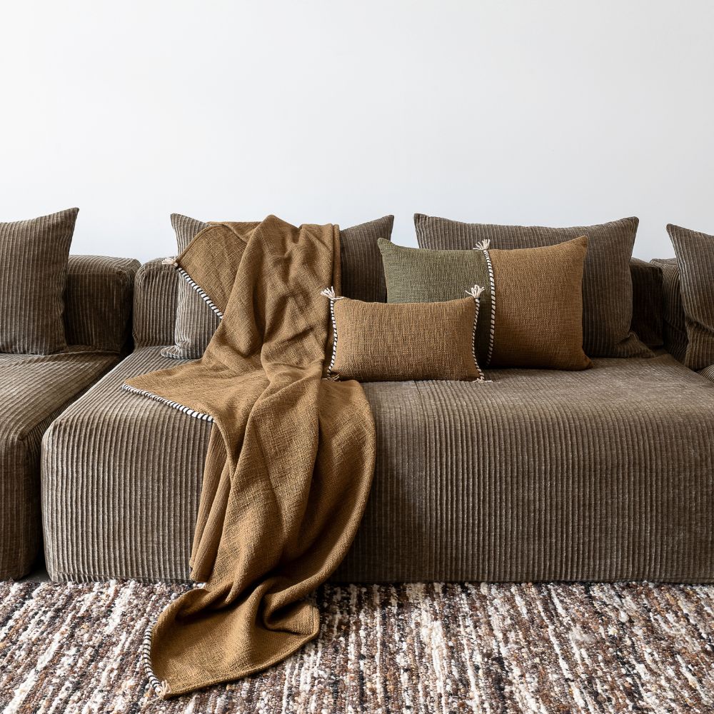 Housse De Coussin En Coton Flammé - Marron