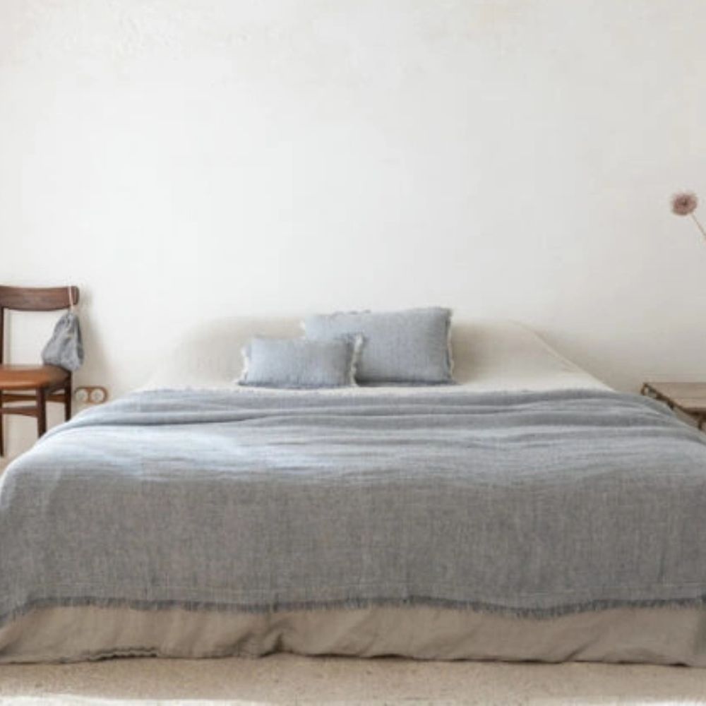 Housse De Coussin En Double Gaze De Lin - Bleu