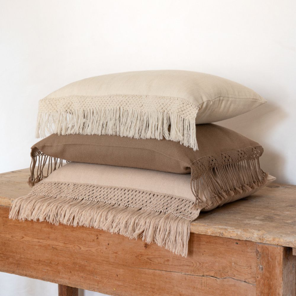 Housse De Coussin Broderie Macramé - Ecru