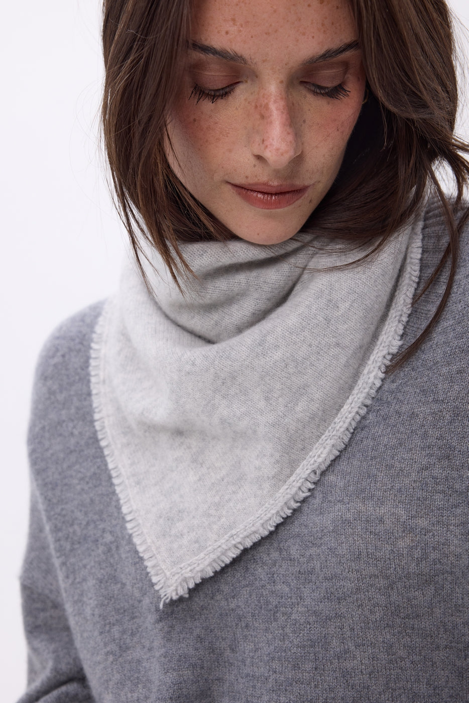 Plain Triangle Bandana Scarf Cozy - Light Grey - Women