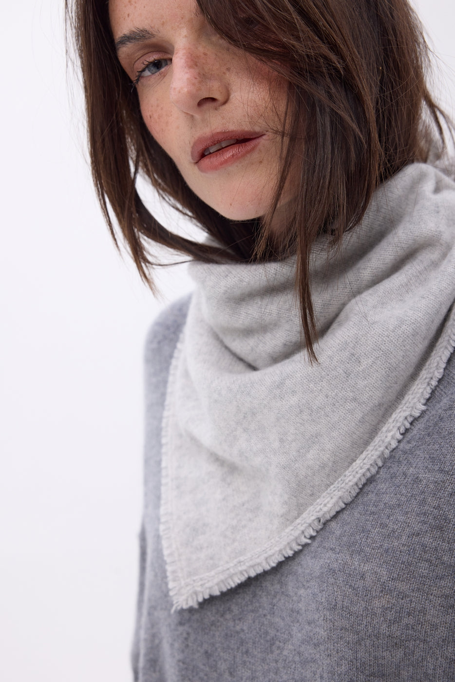 Plain Triangle Bandana Scarf Cozy - Light Grey - Women