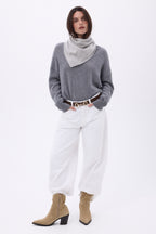 Plain Triangle Bandana Scarf Cozy - Light Grey - Women