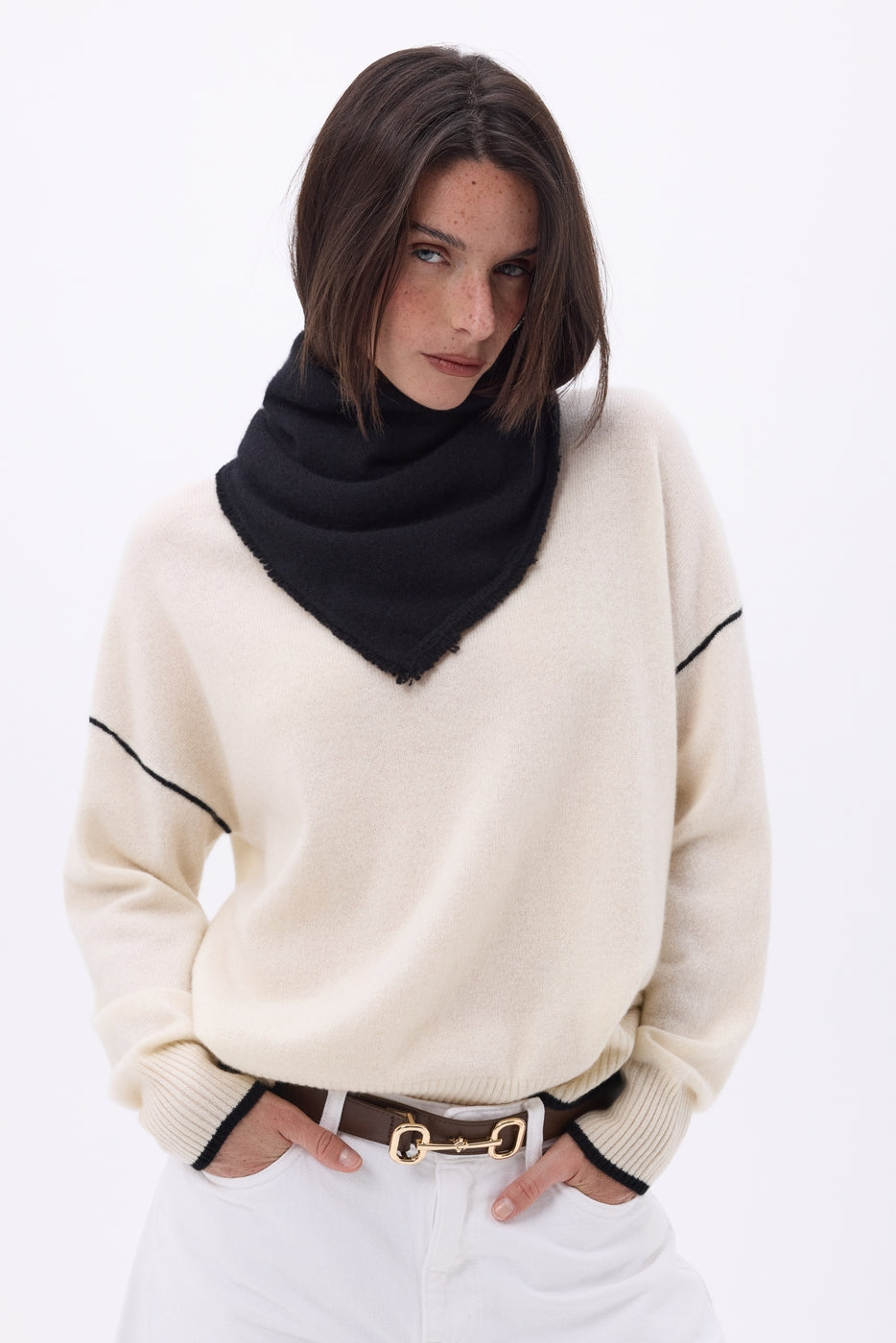 Bufanda bandana triangular lisa Cozy - Negro - Mujer