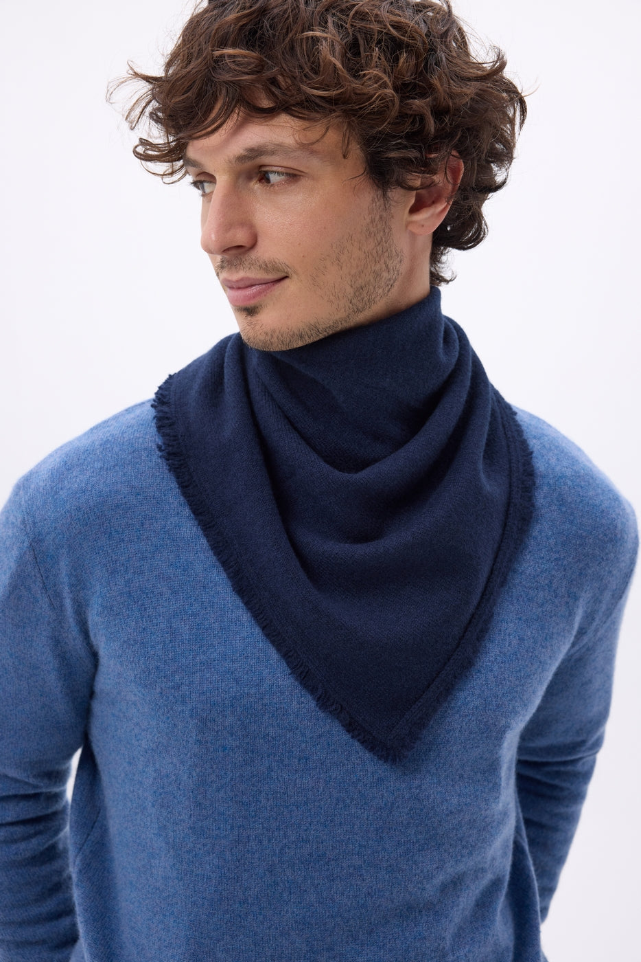 Plain Cozy Triangle Bandana Scarf - Navy Blue - Men