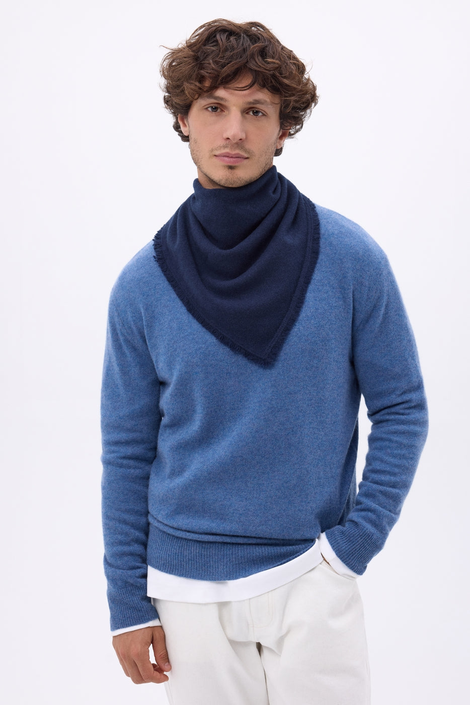 Plain Cozy Triangle Bandana Scarf - Navy Blue - Men