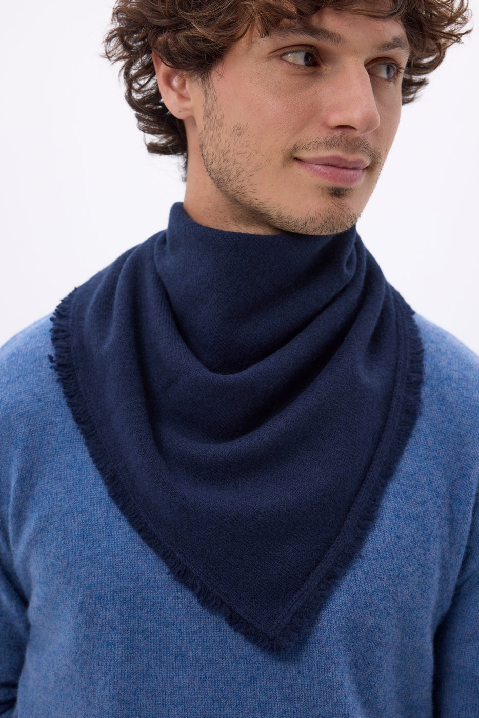 Plain Cozy Triangle Bandana Scarf - Navy Blue - Men
