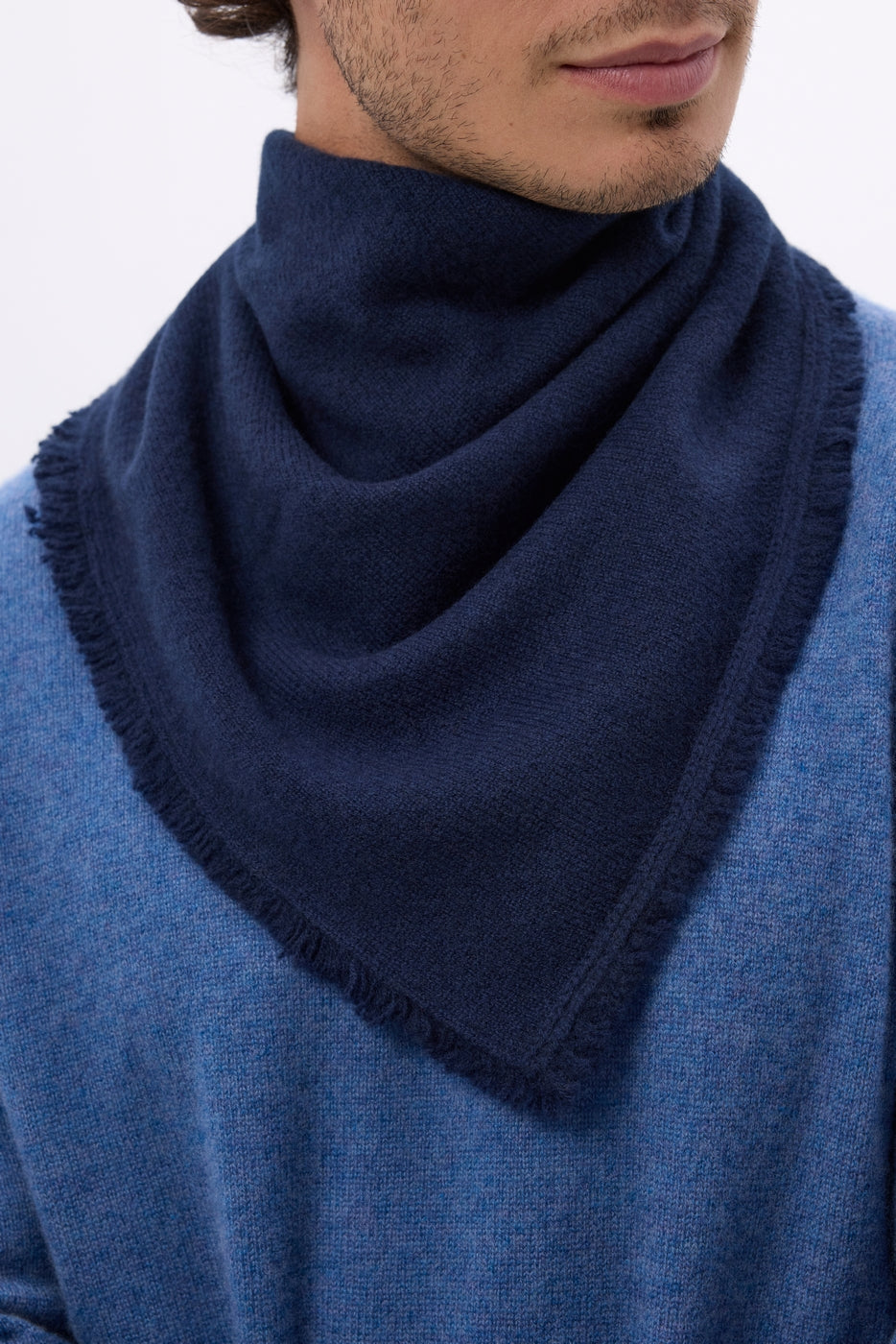 Plain Cozy Triangle Bandana Scarf - Navy Blue - Men